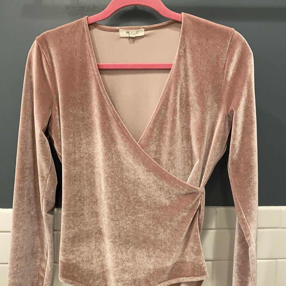 Velour Wrap Body Suit in Champagne